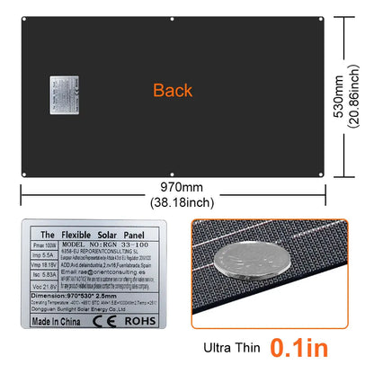 Zonnepaneel - Zonnepanelen - Monokristallijne Solar Kit - Flexibel - ETFE - Buigzaam - Waterdicht - Lichtgewicht - 500W - 5 Stuks - voor Boot - Camper - Caravan - RV of Tuin