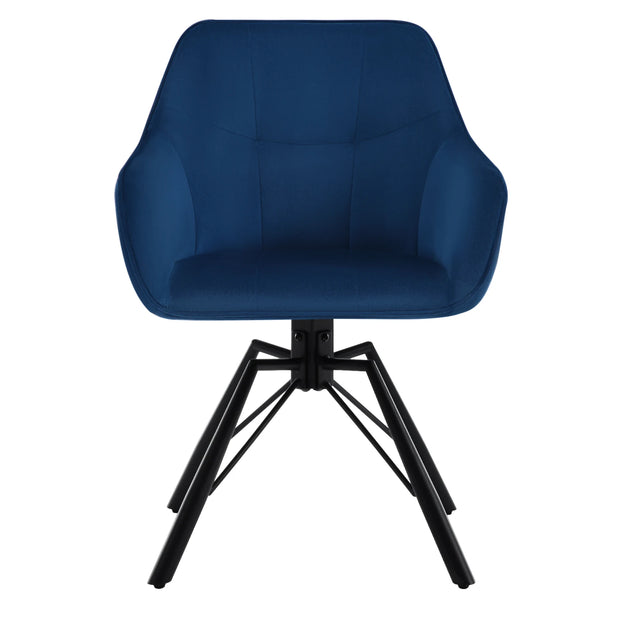 Chair - Dining Chair - Swivel Dining Chair - Ergonomic - Dining Chair with Armrests - Comfortable - Upholstered Kitchen Chair - Velvet Seat - 360° Rotation - Modern Design - 58.5x54.5x82.5cm - Blue Velvet