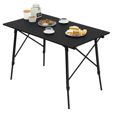 Opklapbare Tafel - Opvouwbare Tafel - Opklapbare Tafel Rechthoekig - Tafels - Kampeertafel - Kampeertafel Opvouwbaar - 120x68.5cm - 4-6 Personen - Aluminium - Verstelbare Hoogte - Zwart