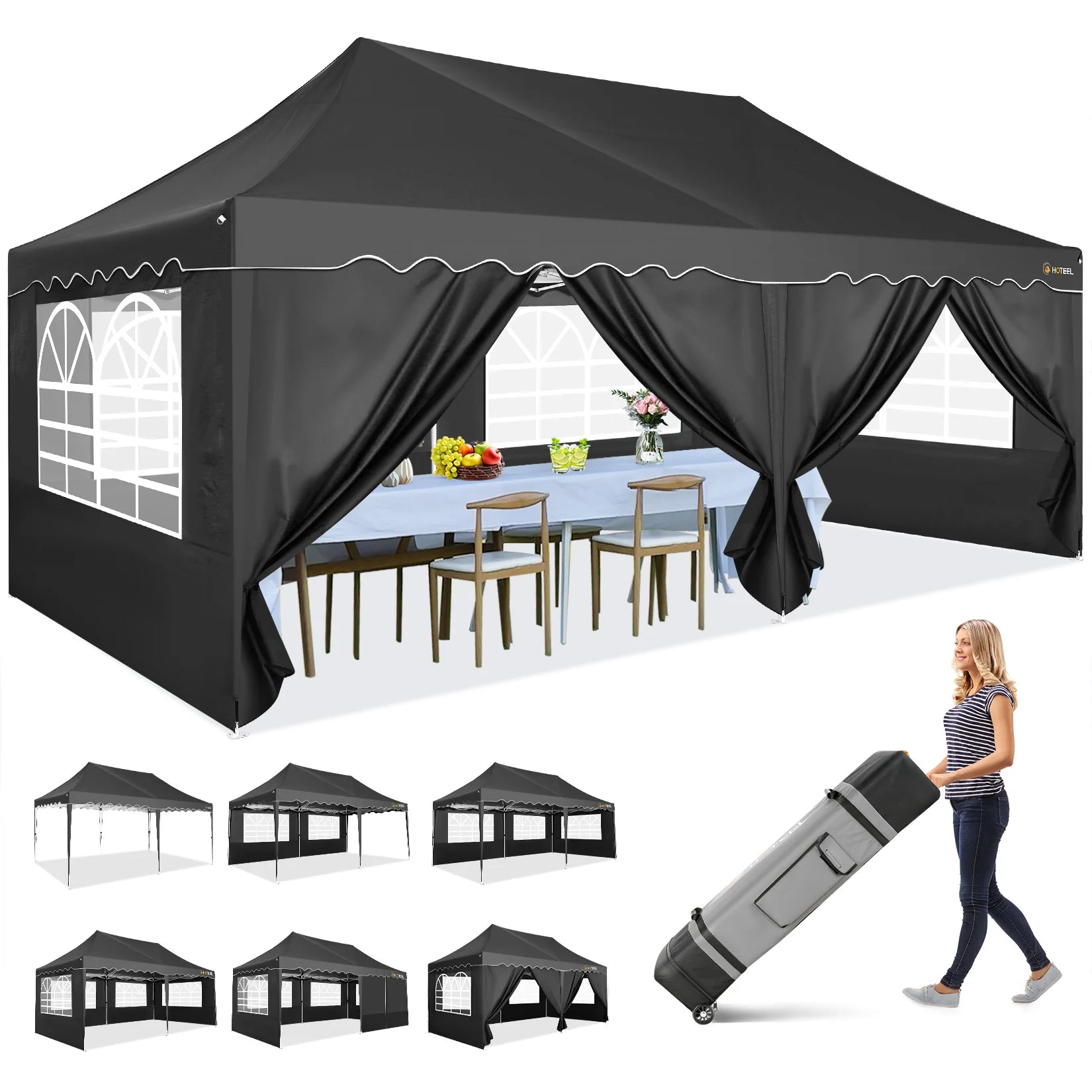 Tuinpaviljoen – Tuentent – Feesttent – Markttent – Overkapping – Waterdicht Oxford Stof – UPF 50+ Bescherming - 3 x 6 Meter - Zwart - QUORE