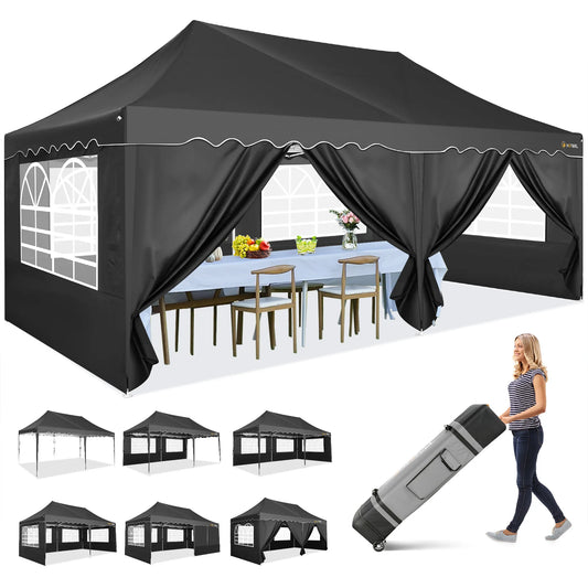 Tuinpaviljoen – Tuentent – Feesttent – Markttent – Overkapping – Waterdicht Oxford Stof – UPF 50+ Bescherming - 3 x 6 Meter - Zwart - QUORE