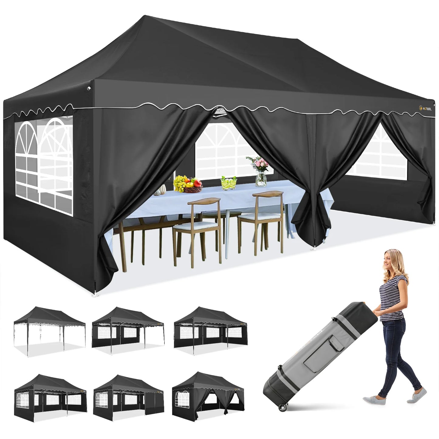 Partytent – Tent – Overkapping – Tuin Tent – 3x6 Meter – Waterdicht – UPF 50+ Bescherming - Zwart - QUORE