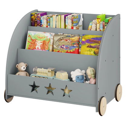 Kinderboekenkast - Boekenkast - Kinderkast - Boekenrek - met Wielen - Opbergkast met 3 Planken – Multifunctionele Organizer voor Kinderkamers - Wit