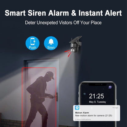 Beveiligingscamera - 5MP - 1 Stuks - Camerabewaking - Draadloos - met Zonnepaneel - Wifi - Tweerichtingscamerabeveiliging - Snelheidscamera - Afstandsweergave - Sirene-alarm - Draadloos Buitentoezicht