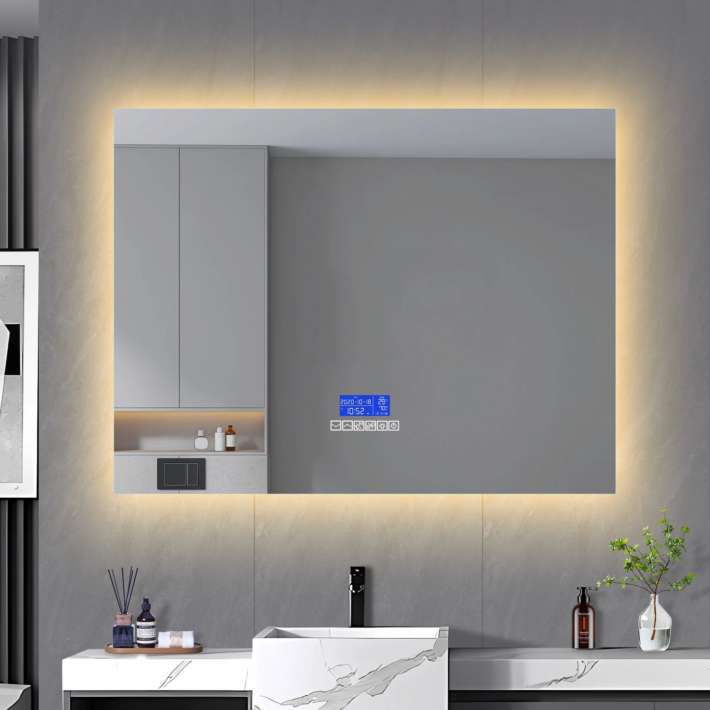 Badkamerspiegel – Spiegel – Wandspiegel – Rechthoekige Spiegel – Badkamer Spiegel – 80x100 cm – LED Verlichting – Bluetooth Speaker – Anti-Fog – Temperatuurweergave
