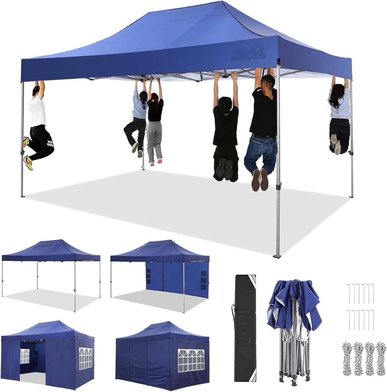 Partytent – Opvouwbare Tent – Tuinentent – Markttent – 3x4,5 Meter – Waterdicht 420D Oxford – Verstelbare Hoogte - Marineblauw - QUORE