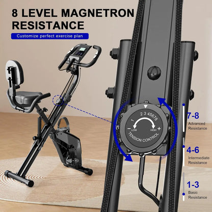 Hometrainer - Fitness Fiets - 8 Weerstandsniveaus - Systeem Magnetisch - Transportwielen - 4 in 1 - LCD Display - Comfortabele Zitting - voor Gewichtsverlies - Batterij-aangedreven - 150kg - Zwart