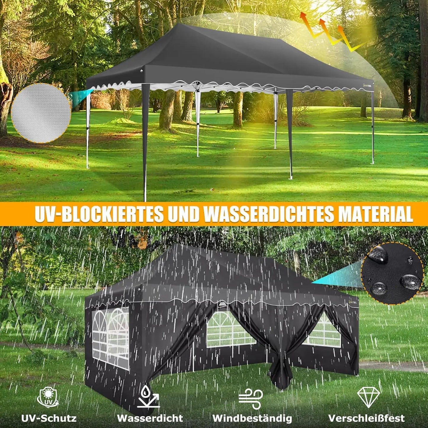 Tuinpaviljoen – Tuinoverkapping – Partytent – Buitenverblijf – Overkapping – Roestvrij Stalen Frame – Waterdicht Oxford Doek - 3 x 6 Meter - Zwart