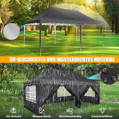 Tuinpaviljoen – Tuinoverkapping – Partytent – Buitenverblijf – Overkapping – Roestvrij Stalen Frame – Waterdicht Oxford Doek - 3 x 6 Meter - Zwart