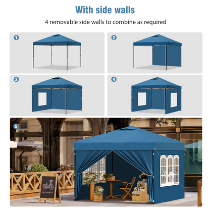 Paviljoen - Tuinpaviljoen - Partytent - Tuintent - Pop-up Kliksysteem - Stabiel - Vouwtent - Opvouwbaar - Waterdicht - Winterbestendig - 50+UV-Bescherming - voor Tuin - Buiten - Achtertuin - 210D Oxford - 3 x 3 m - Blauw