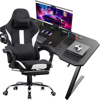 Gamingbureau – Gamebureau – Gaming Desk – Computerbureau – Gamer Tafel – Ergonomisch Ontwerp – Verstelbare Stoel Met 360° Draaibare Zitting