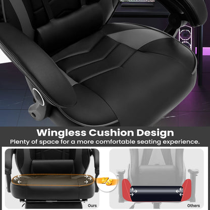 Ergonomische Gaming- en Bureaustoel – Comfortabele Werkstoel – Verstelbare Rugleuning – Voetensteun – Kunstleer – Maximale Draagkracht 120 Kg – Zwenkwielen - Grijs
