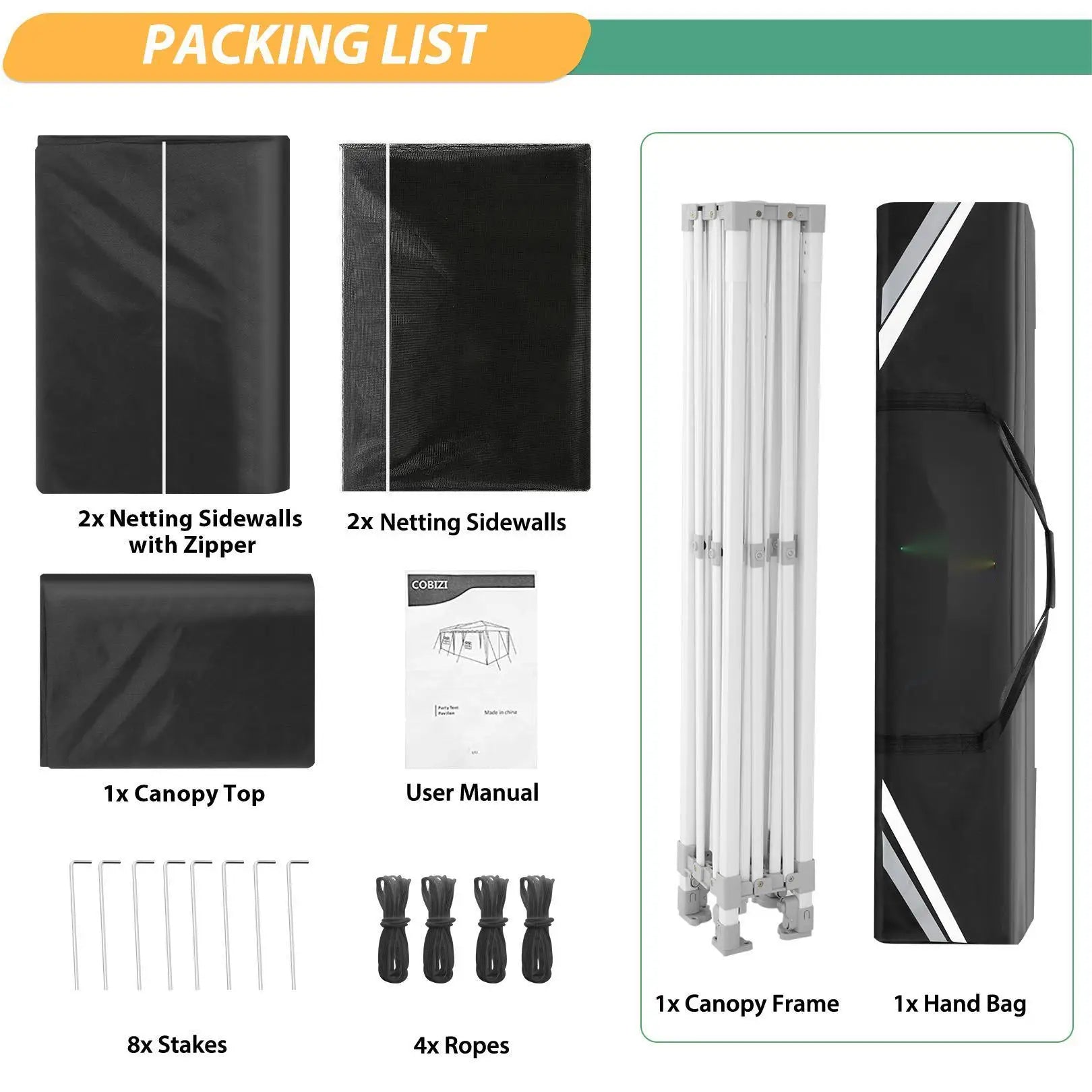 Opvouwbaar Tuinhuisje – Pop-Up Tent – Overkapping – Insectenbescherming – Waterdicht Oxford – Drie Verstelbare Hoogtes - Zwart - QUORE