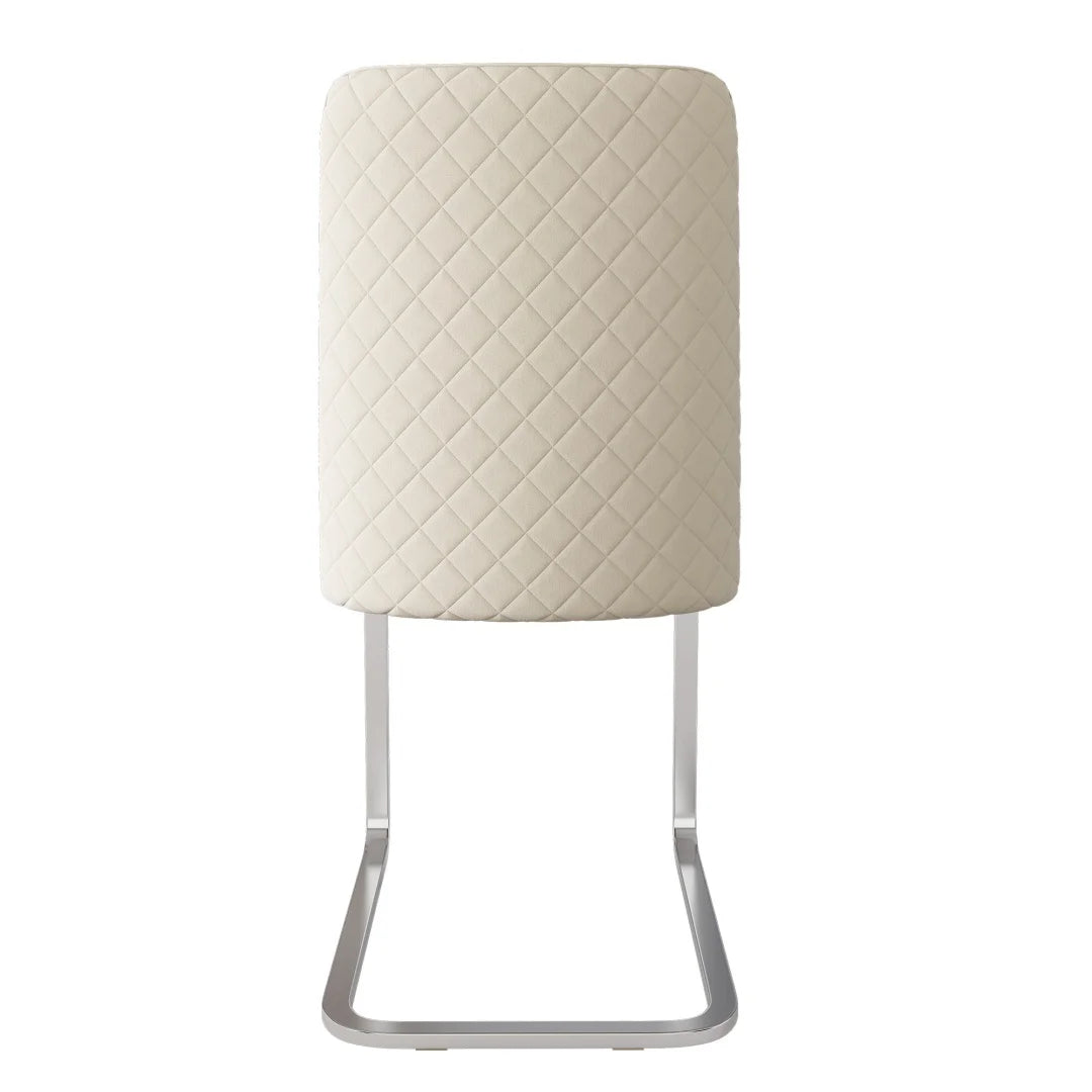 Eetkamerstoel – Set Van 4 - Velours Woonkamerstoel – Comfortabele Fauteuil – Lounge Stoel – Zacht Gewatteerd Zitvlak – Zilver Metalen Pootjes - Beige - QUORE