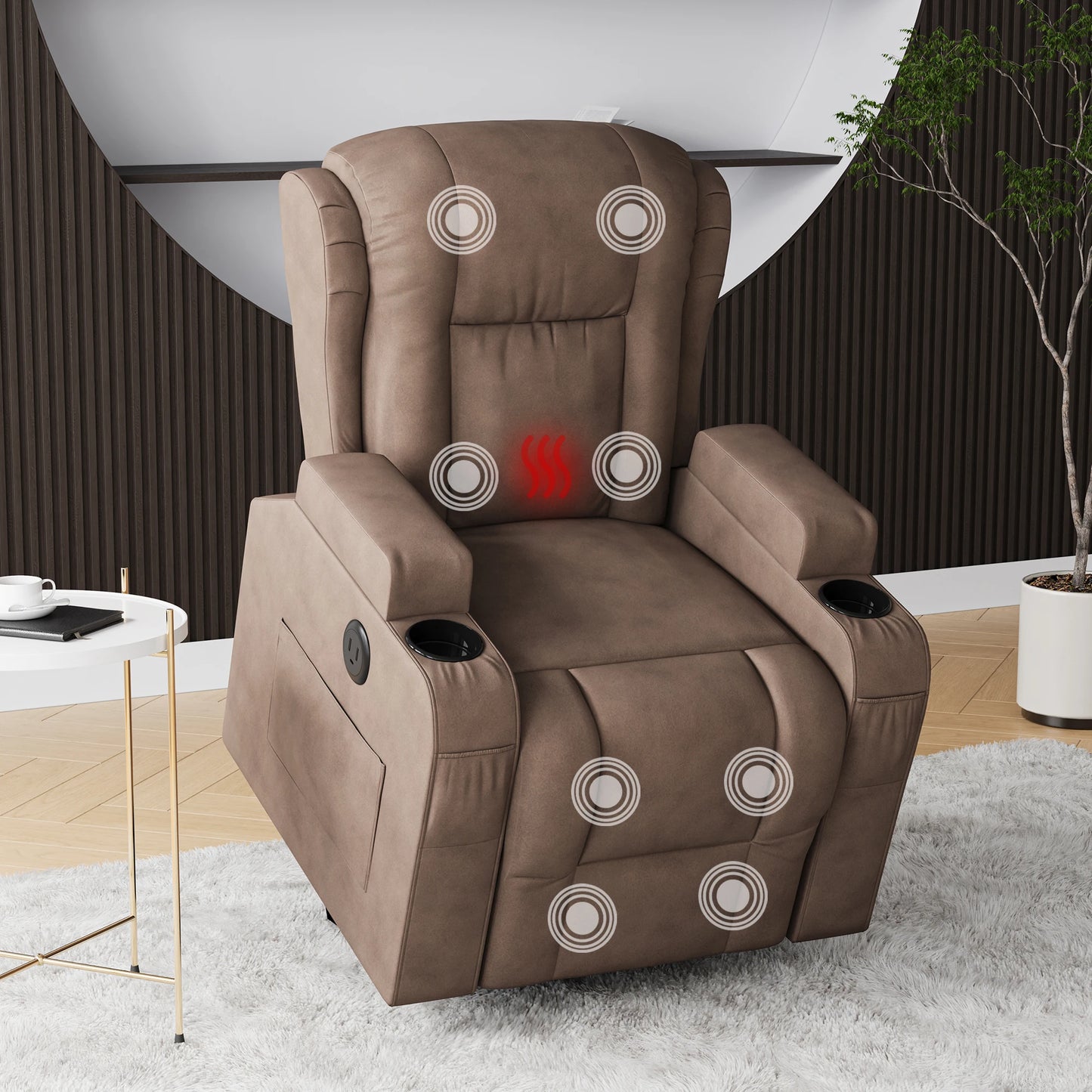 Relaxfauteuil – Relaxstoel – TV-stoel – Schommelstoel – Bruin – Verstelbare Rugleuning tot 150° – Massagefunctie met Verwarming