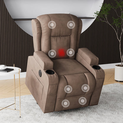 Relaxfauteuil – Relaxstoel – TV-stoel – Schommelstoel – Bruin – Verstelbare Rugleuning tot 150° – Massagefunctie met Verwarming