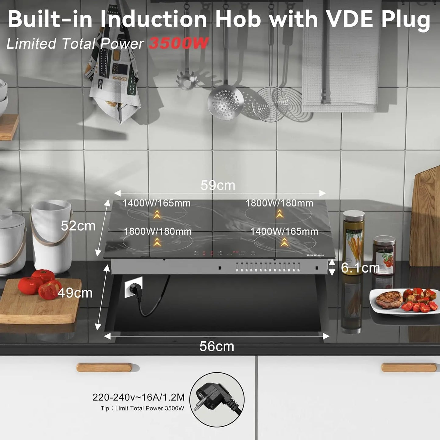 Inductie Kookplaat - Elektrische Kookplaat - Keramisch Kookplaat - Induction Hob - Elektrische Brander - 4-pits - Inbouw - 3500W - 220V - Kinderbeveiliging - Timer - Marmerlook - Glaskeramiek - Zwart