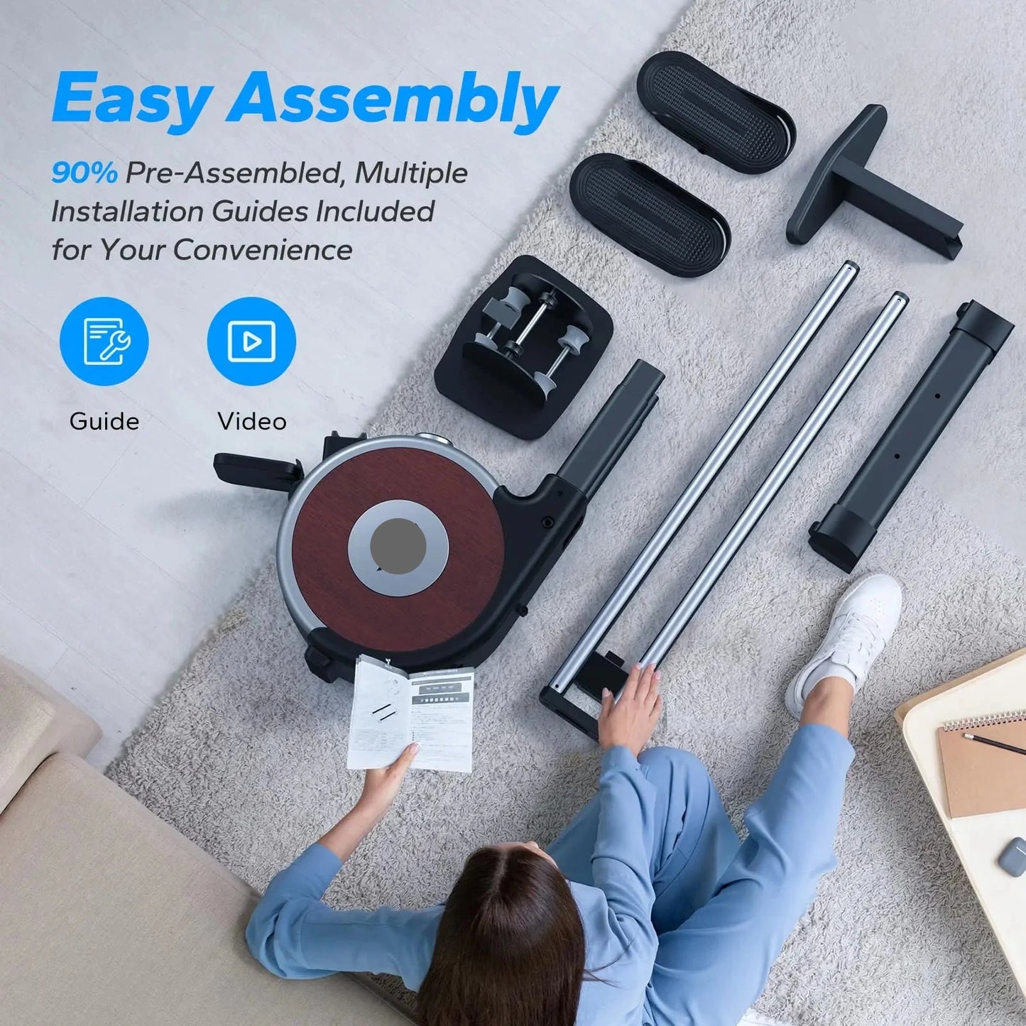 Roeimachine - Magnetische Roeitrainer - Roeiapparaat - App - Bluetooth - Dual Rail Systeem - Elektromagnetische Weerstand - 16 Weerstandsniveaus - Dual Rail Systeem - Stil & Krachtig - 160 kg Belastbaar