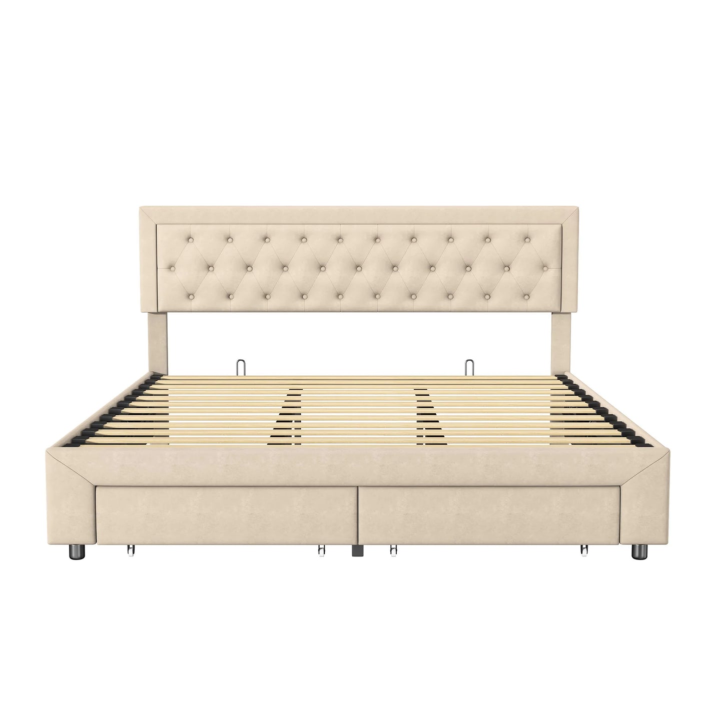 Gestoffeerd Opbergbed – Opbergbed Met Laden – Bed Met Opbergruimte – Tweepersoonsbed – Slaapbank – Grijs 160x200 cm – Zachte Velvet Bekleding – Royale Opberglades Met Rollers