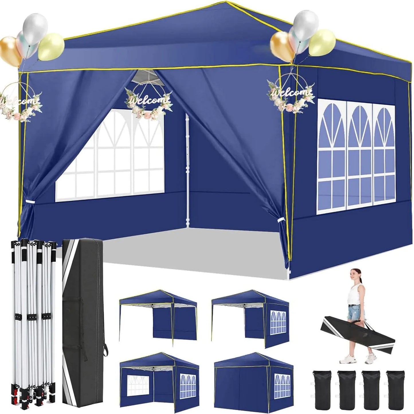 Partytent – Vouwtent – Tent – Schaduwdoek – Waterdicht – UV-Bescherming 50+ - Metalen Frame –  3 x 3 Meter - Marineblauw