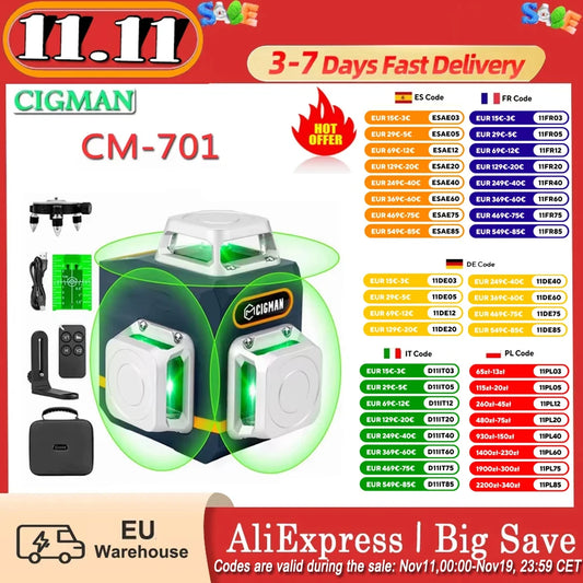 Laserwaterpas – 3D Laserwaterpas – Zelfnivellerende Laser – Groene Laserwaterpas – Kruislijnlaser – 360° Bereik – Oplaadbare Batterij – Afstandsbediening - QUORE