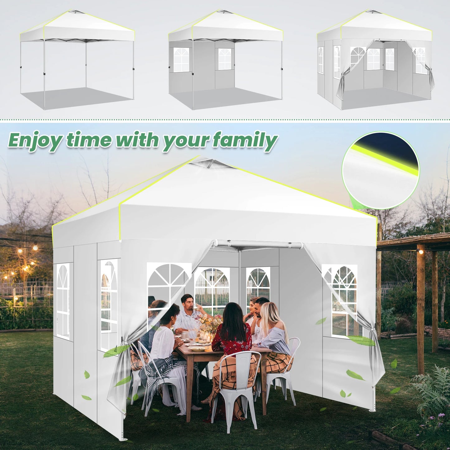 Partytent – Opzetbare Tent – Vouwtent – 3x3 Meter Partytent – Waterbestendig Oxford Doek – Verstelbare Hoogte - Wit - QUORE