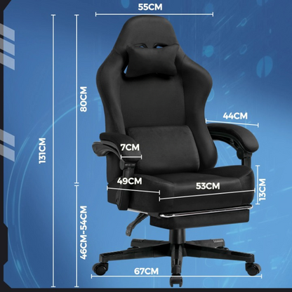 Gamingstoel – Bureaustoel – Werkstoel – Stud Stoel – 160° Verstelbare Rugleuning – Uittrekbare Voetsteun - 131x 53 x 49 cm -  Zwart
