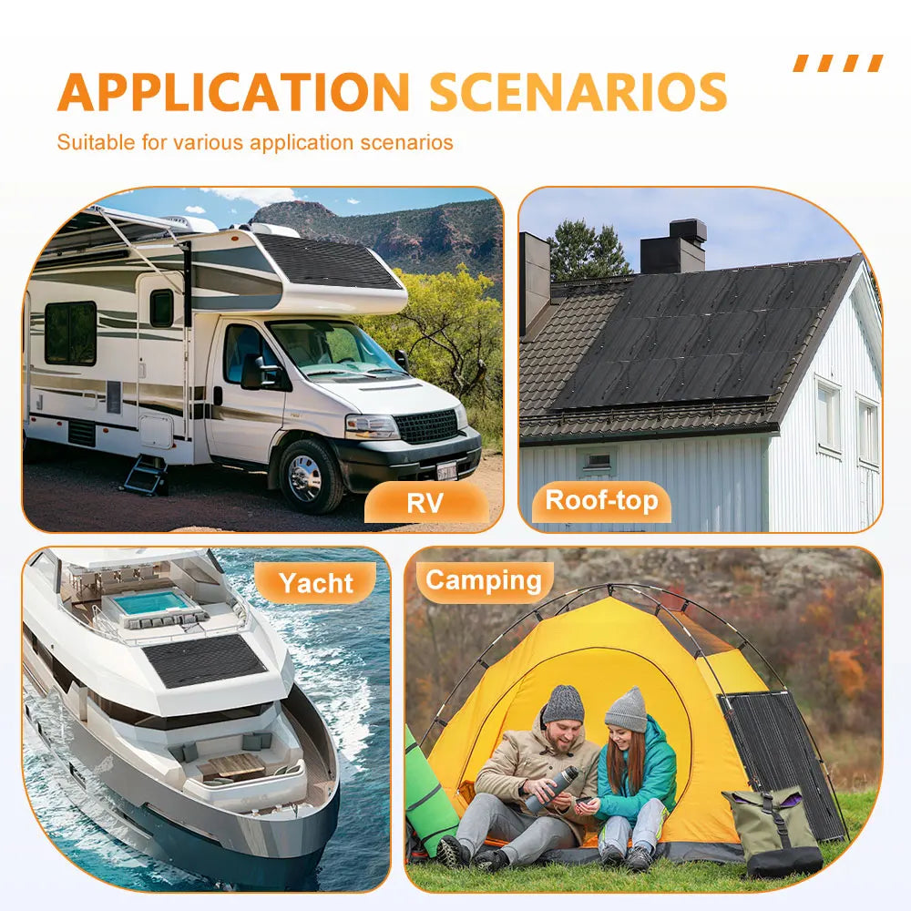 Zonnepaneel - Zonnepanelen - Monokristallijne Solar Kit - Flexibel - ETFE - Buigzaam - Waterdicht - Lichtgewicht - 400W - 4 Stuks - voor Boot - Camper - Caravan - RV of Tuin