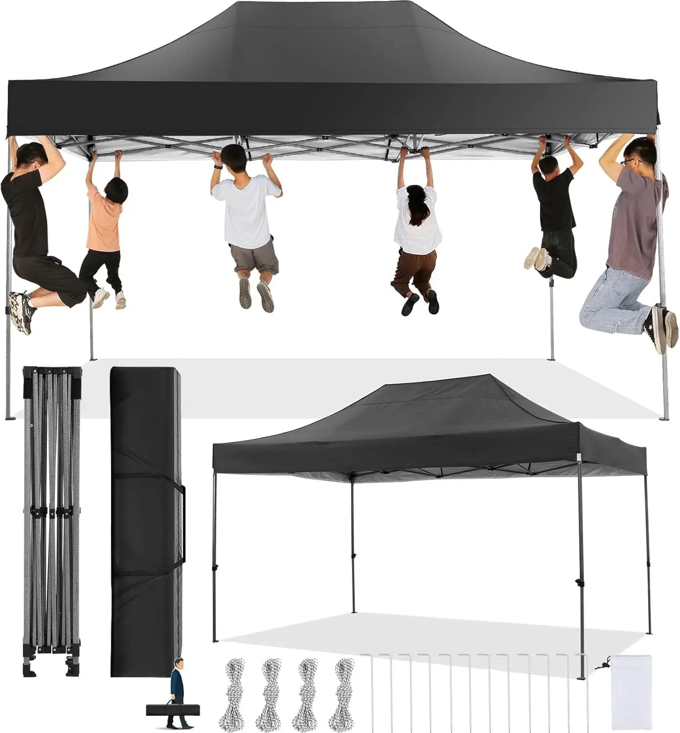 Vouwpaviljoen – Partytent – Vouwtent – Schaduwdoek – Tuinkamer – 3 X 4,5 Meter – Waterdicht 420D Oxford - Zwart