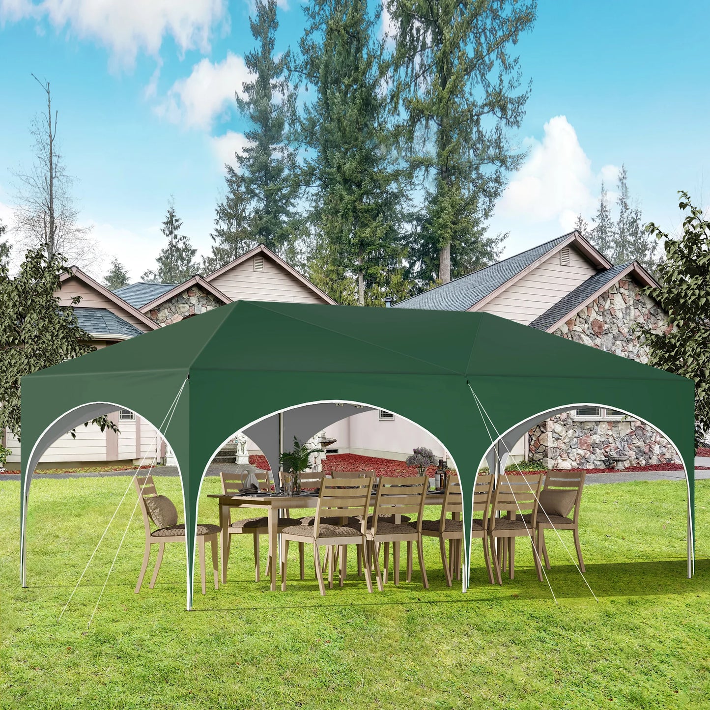 Pop-Up Tent – Tuinpaviljoen – Opblaasbare Tuintent – Buiten Shelter – 3x6 Meter – UV-Bescherming 98% – Verstelbare Hoogte - Groen