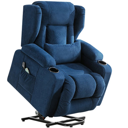 Sta op stoel – Relaxfauteuil – Elektrische Stoel – Relaxstoel – Massagefauteuil – Blauwe Stoffering – Elektrische Massagefunctie – Verstelbare Rugleuning