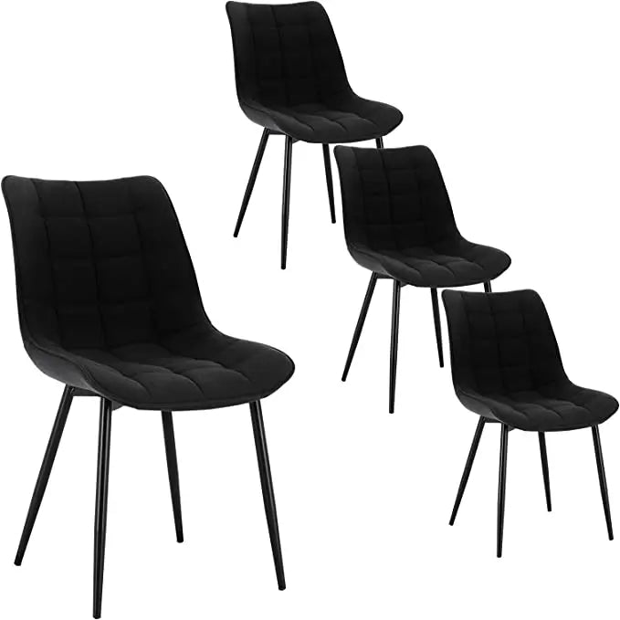 Eetkamerstoelen – Stoelen – Design Stoelen – Comfortabele Stoelen – Lederlook Bekleding – Ergonomische Rugleuning – Metalen Pootjes - Set van 4 - Linnen Zwart - QUORE
