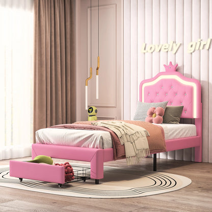 Kinderbed – Kinderbedje – Eenpersoonsbed – Jongensbed – Meisjesbed – Wit 140x200 cm – Verstelbaar Kunstleren Hoofdbord – LED-Verlichting Rondom