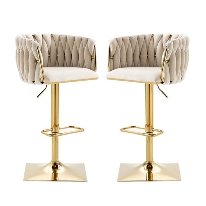 Barstoel – Barkruk – Keukenstoel – Caféstoel – Verstelbaar Van 63 Tot 87 Cm – 360° Draaibaar - Beige - QUORE