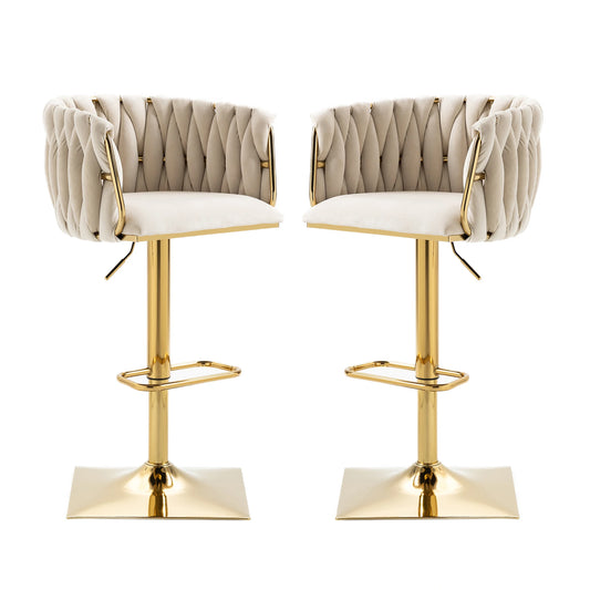 Barstoel – Barkruk – Keukenstoel – Caféstoel – Verstelbaar Van 63 Tot 87 Cm – 360° Draaibaar - Beige - QUORE