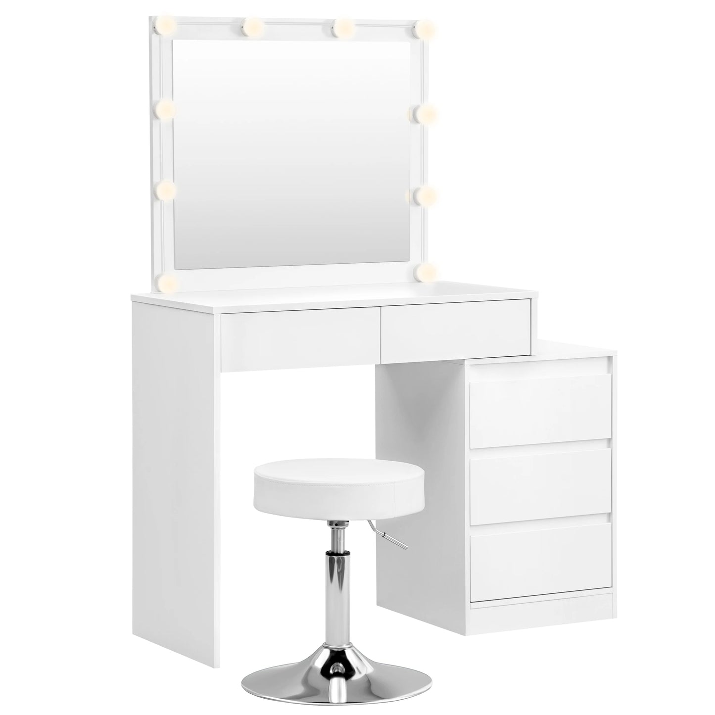Kaptafel – Make-uptafel – Dressoir – Toilet – Schminktafel – Dimbare LED Spiegel – Verstelbare Kruk