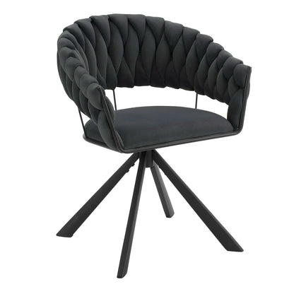 Draaibare Eetkamerstoelen - Moderne Fluwelen - Gestoffeerde Stoelen met Armleuning - Gewatteerd Comfort - Stoelen voor Keuken - Woonkamer of Slaapkamer - Set van 2 - Donkergrijs