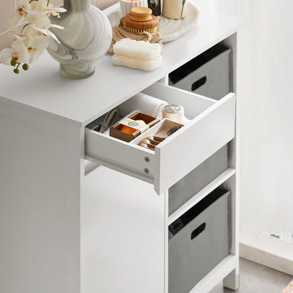 Waskast – Wasmand – Wasbak – Wasruimte Organizer – Wassen Opbergen – Wit – Drie Uitklapbare Wasmanden – Compact Formaat 80x91x38 cm - QUORE