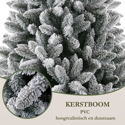 Witte Kunstkerstboom – Kunstkerstboom – Nephboom – Kerstboom Met Sneeuweffect – Winterboom – 210 cm Hoog – 100% PVC Met 1381 Takpunten & Metalen Standaard