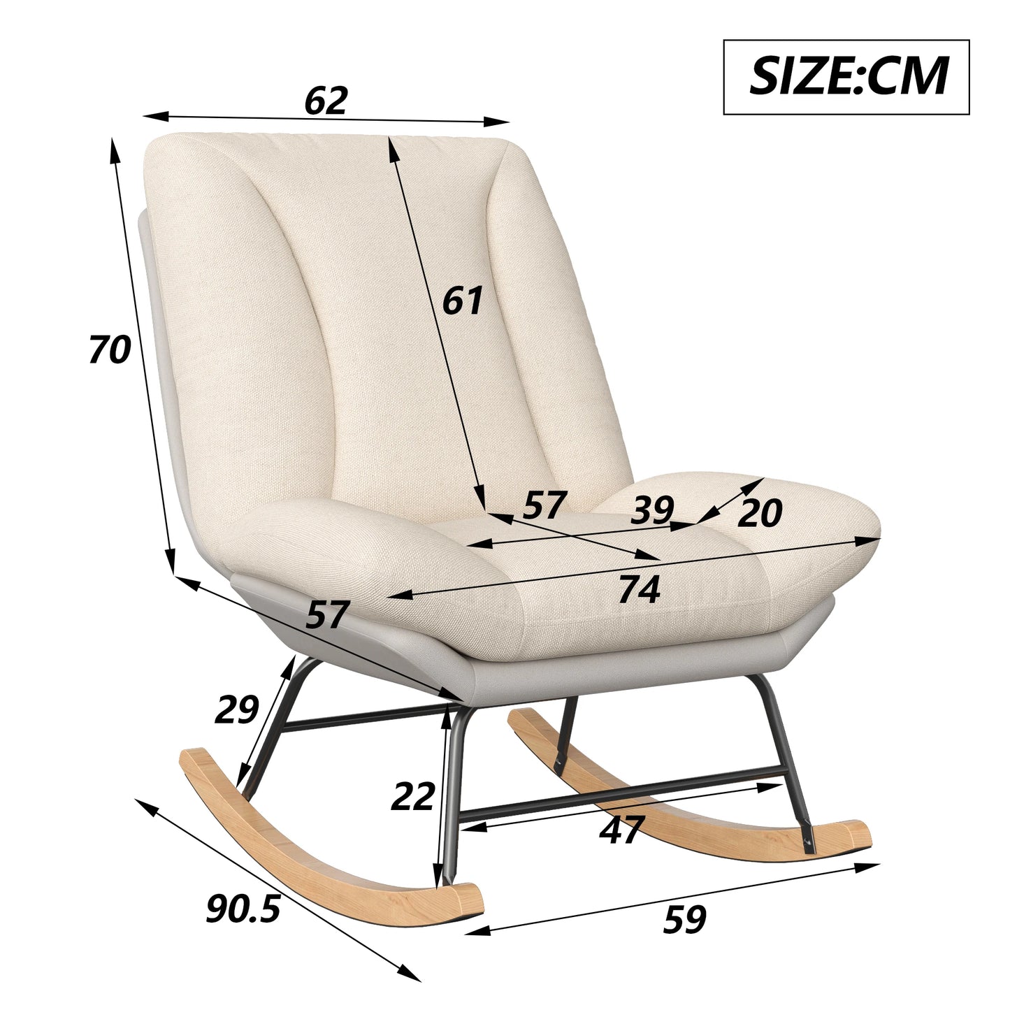 Schommelstoel – Wiegstoel – Relaxstoel – Lounge Stoel – Ademend Katoen-Linnen – Verstelbare Rugleuning – Stevig Metalen Frame