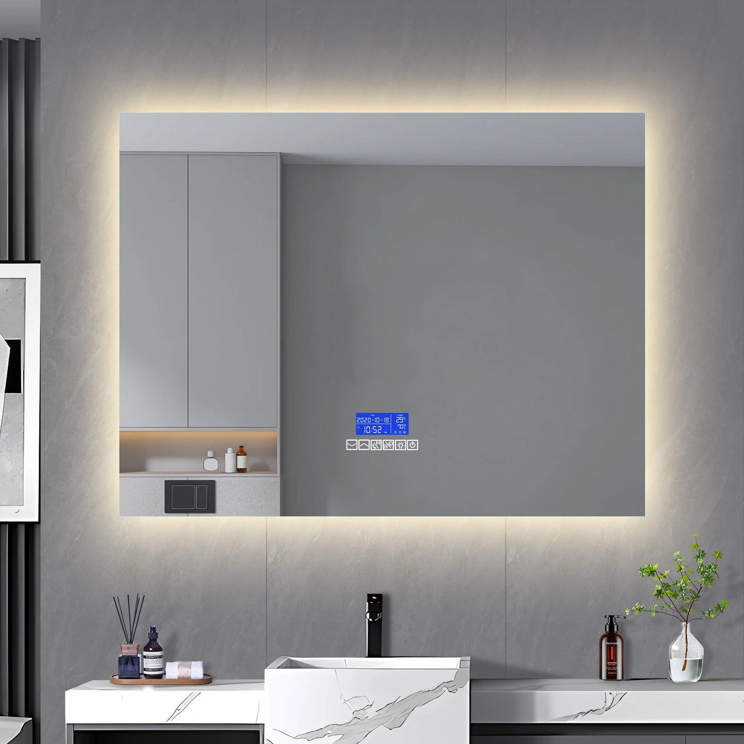 Badkamerspiegel – Spiegel – Wandspiegel – Rechthoekige Spiegel – Badkamer Spiegel – 80x100 cm – LED Verlichting – Bluetooth Speaker – Anti-Fog – Temperatuurweergave