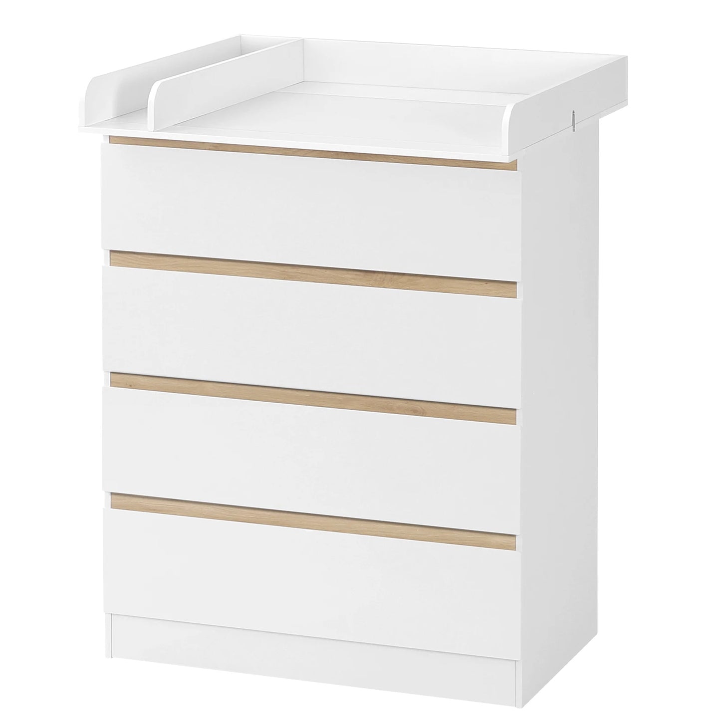 Ladekast - Commode - Opbergkast - met Verwijderbare Verschoontafel – 4 Grote Lades – 80x75x109,2 cm – Babykast voor Kinderkamer - Wit - QUORE