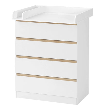 Ladekast - Commode - Opbergkast - met Verwijderbare Verschoontafel – 4 Grote Lades – 80x75x109,2 cm – Babykast voor Kinderkamer - Wit - QUORE