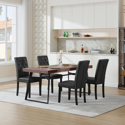 Stoel - Eetkamerstoelen - Set van 2 Kunstleer Eetkamerstoelen - Ergonomisch - Massief Houten Poten – Hoge Rugleuning - Comfortabel Gevoerd – Ergonomisch & Duurzaam – Voor Keuken - Eetkamer - 44x99x59cm - Zwart - QUORE