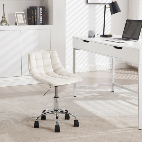 Chair - Office Chair - Dining Chairs - Adjustable Height - Comfortable - Backrest - 360° Rotation - Office - Make-up - White Chenille
