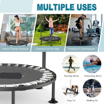 Fitness Trampoline - Mini Trampoline - 40 Inch - Vouw - Fitness Rebounder - Max. Gewicht 150KG - Indoor Oefening met Handgreep - Zwart - QUORE