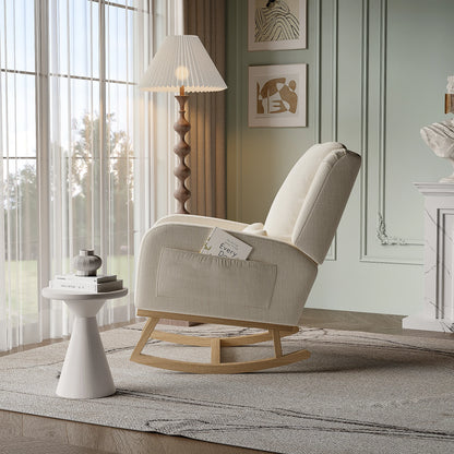 Schommelstoel – Schommelstoelen – Fauteuil – Relaxstoel – Voedingsstoel – Zachte Teddy Fleece Bekleding – Stevig Houten Frame - QUORE
