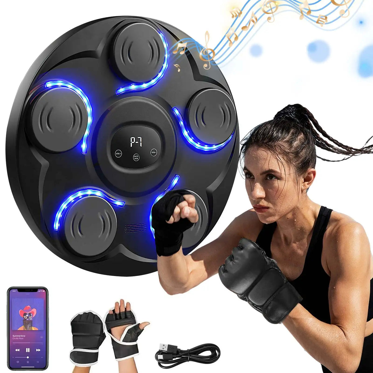 7 Speed ​​Music Boxing Machine Smart Bluetooth-Compatible Musical Boxing Machine with Boxing Gloves Wall-Mounted Boxing Machine