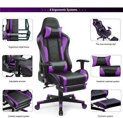 Gamingstoel – Gamestoel – Bureaustoel – Gaming Chair – Racestoel – Bluetooth Speakers – Verstelbare Voetensteun & Armleuningen