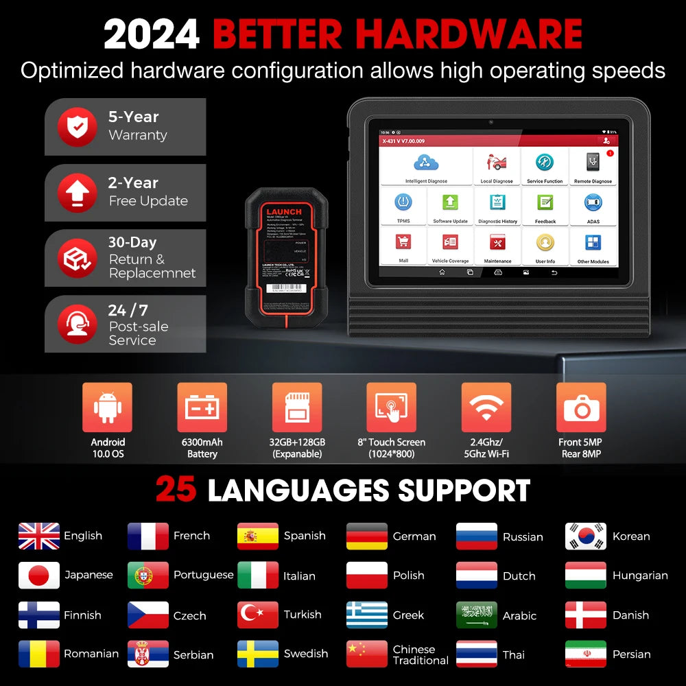 OBD2 Scanner – Autodiagnoseapparaat – Diagnosetool – Foutcodelezer – ECU Programmer – Ondersteuning CAN FD & DOIP – 7 Inch Scherm – Bidirectionele Testfunctie